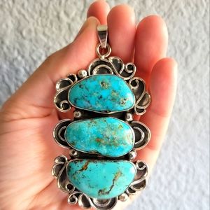 Large Vintage Sterling Silver Turquoise Pendant